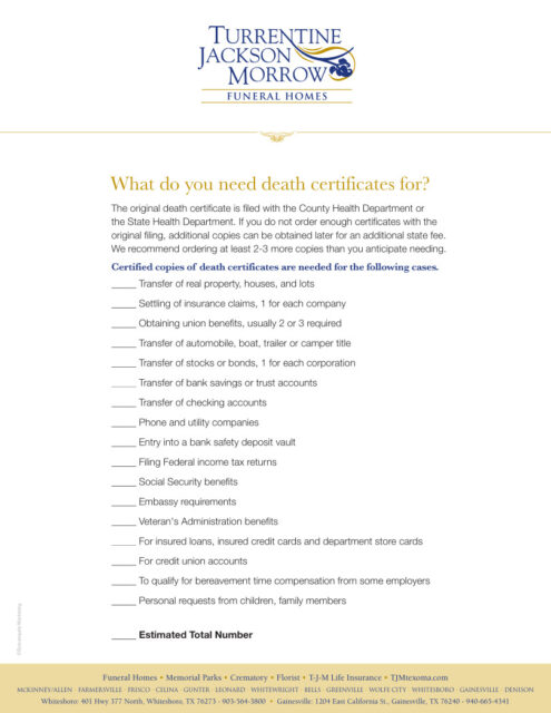 Entities that Need Death Certificates